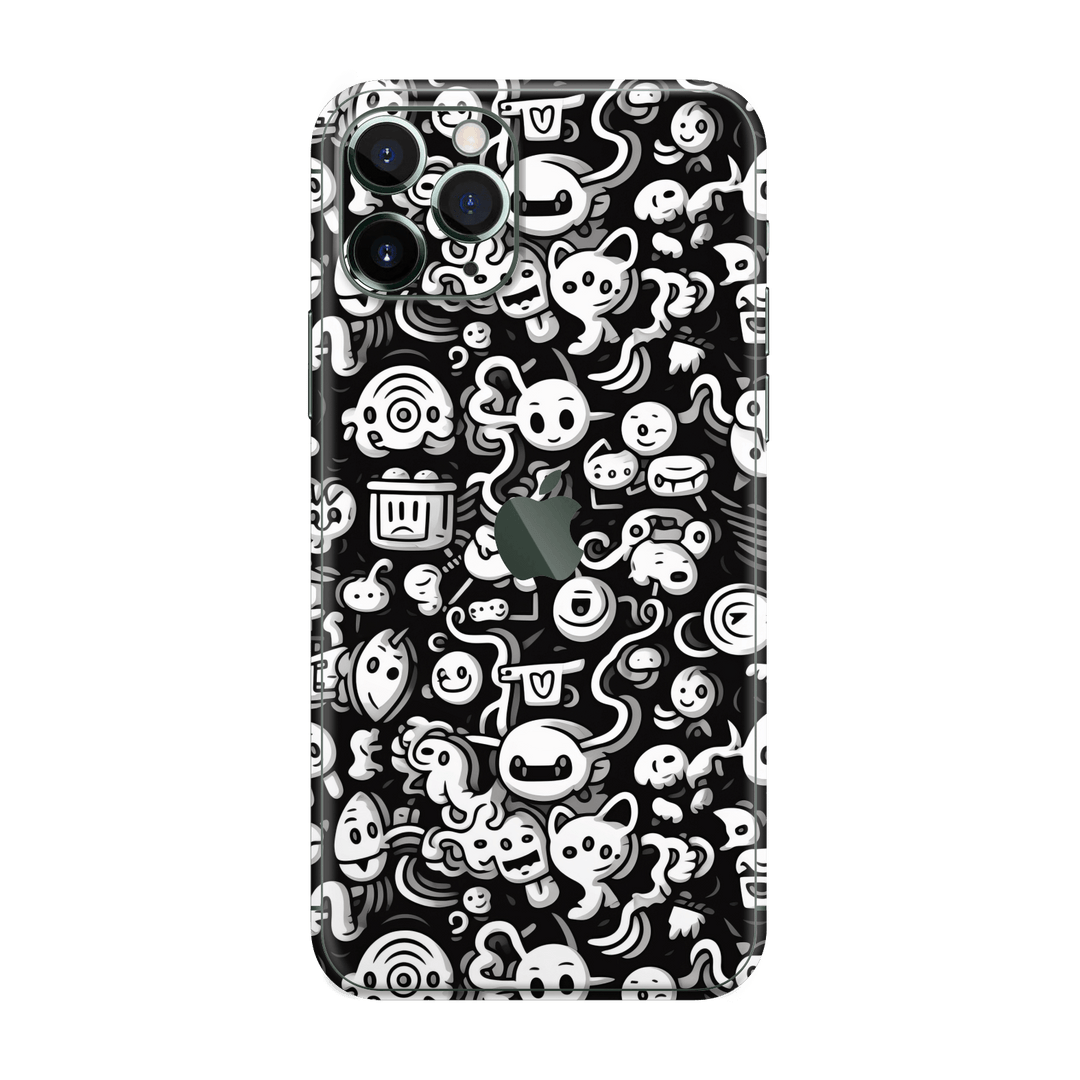 iPhone 11 Pro MAX Print Printed Custom SIGNATURE Pictogram Party Monochrome Black and White Icons Faces Skin Wrap Sticker Decal Cover Protector by QSKINZ | qskinnz.com