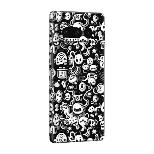 Pixel 7 PRO Print Printed Custom SIGNATURE Pictogram Party Monochrome Black and White Icons Faces Skin Wrap Sticker Decal Cover Protector by QSKINZ | qskinnz.com