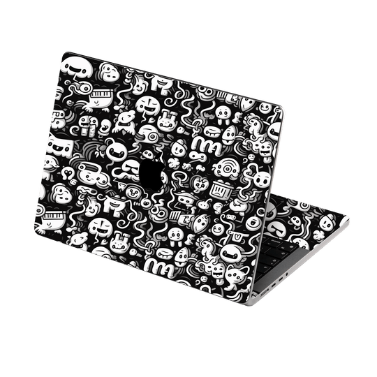 MacBook Pro 16” (2021/2023) Print Printed Custom SIGNATURE Pictogram Party Monochrome Black and White Icons Faces Skin Wrap Sticker Decal Cover Protector by QSKINZ | qskinnz.com