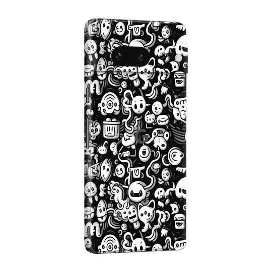 Pixel 7a Print Printed Custom SIGNATURE Pictogram Party Monochrome Black and White Icons Faces Skin Wrap Sticker Decal Cover Protector by QSKINZ | qskinnz.com