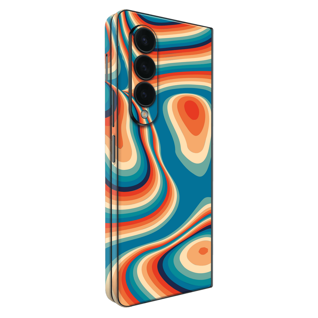 Samsung Galaxy Z Fold 4 Print Printed Custom SIGNATURE Swirltro Swirl Retro 70s 80s Warm Colours Skin Wrap Sticker Decal Cover Protector by QSKINZ | qskinnz.com
