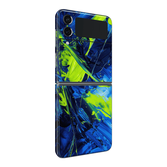 Samsung Galaxy Z Flip 4 Print Printed Custom SIGNATURE Glowquatic Neon Yellow Green Blue Skin Wrap Sticker Decal Cover Protector by QSKINZ | qskinnz.com
