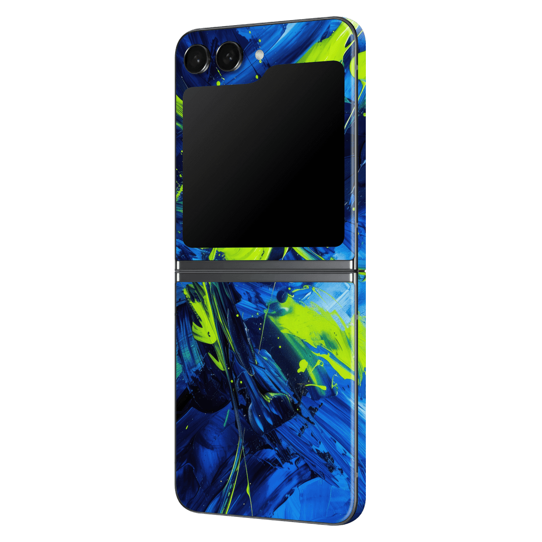 Samsung Galaxy Z Flip 5 Print Printed Custom SIGNATURE Glowquatic Neon Yellow Green Blue Skin Wrap Sticker Decal Cover Protector by QSKINZ | qskinnz.com
