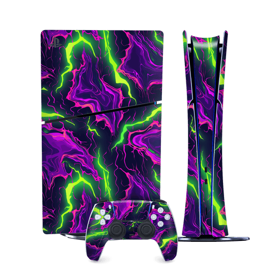 PS5 SLIM DIGITAL EDITION (PlayStation 5 SLIM) Print Printed Custom SIGNATURE Twisterra Twist Neon Purple Yellow Green Anime Skin Wrap Sticker Decal Cover Protector by QSKINZ | qskinnz.com