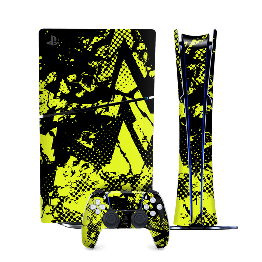 PS5 SLIM DIGITAL EDITION (PlayStation 5 SLIM) Print Printed Custom SIGNATURE Grunge Yellow Green Trace Skin Wrap Sticker Decal Cover Protector by QSKINZ | qskinnz.com