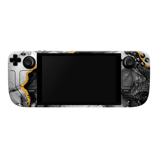 Steam Deck Print Printed Custom Signature AGATE GEODE Graphite-Gold Skin, Wrap, Decal, Protector, Cover by EasySkinz | EasySkinz.com