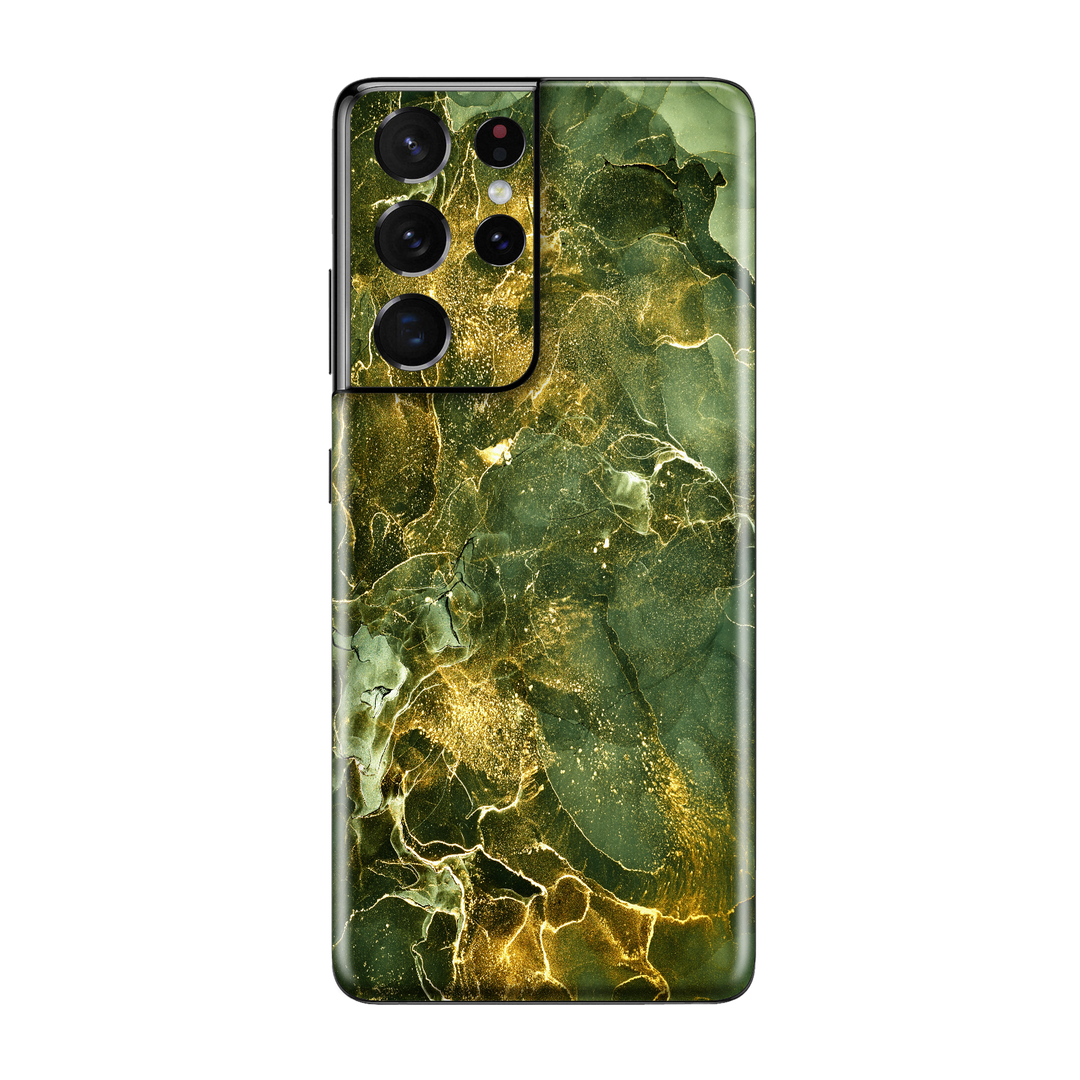 Samsung Galaxy S21 ULTRA Print Printed Custom Signature AGATE GEODE Royal Green-Gold Skin, Wrap, Decal, Protector, Cover by EasySkinz | EasySkinz.com